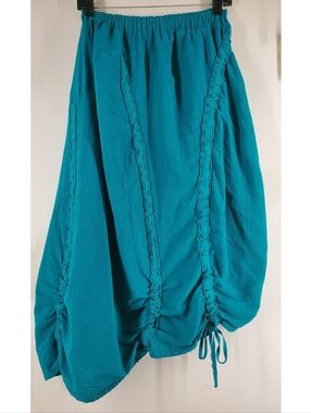 Oh My Gauze! Teal Ruched Cotton Skirt Size 1 ( Small, Medium)